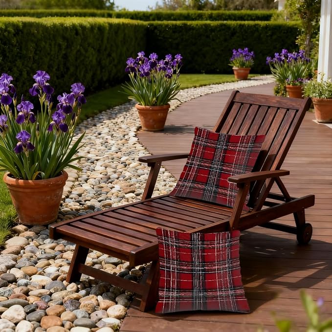 18x18 Inch Outdoor Pillow Covers Set of 2 Waterproof Throw Pillow Covers Decorative Couch Cushion Covers Buffalo Checkered Red Square Pillowcases Protectors for Patio Garden Sofa