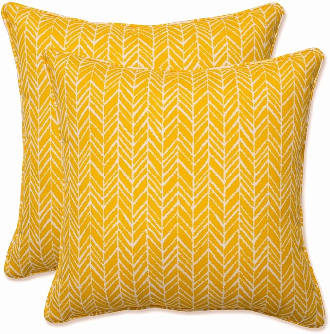 Pillow Perfect 686875 Outdoor/Indoor Herringbone Egg Yolk Throw Pillows, 16.5" x 16.5", Yellow, 2 Pack