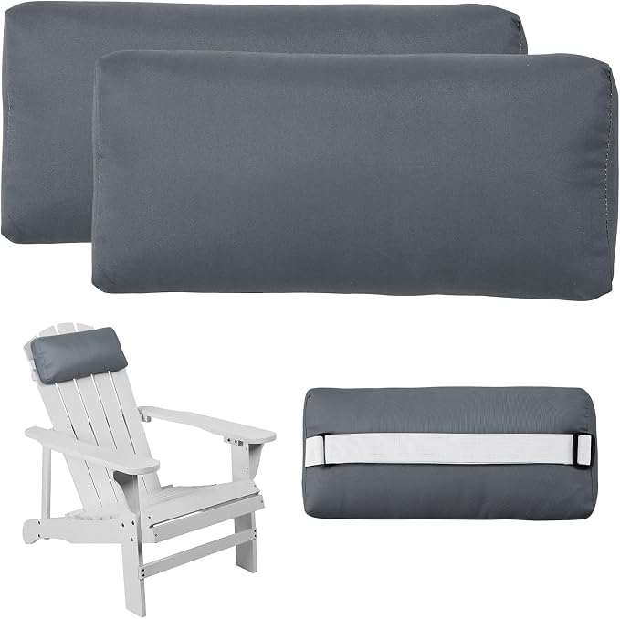 Headrest Pillow for Patio Chaise Lounge Chair, Outdoor Chaise Pillows with Adjustable Elastic Stripe Head Resting Pillows for Recliner Office Chair, Dark-Gray 2 Pack