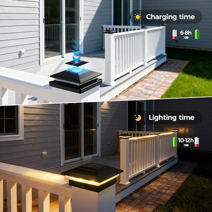 Solar Post Cap Lights Outdoor 16pack, Waterproof Fence Post Lights for 4x4 5x5 6x6 Wood/Vinyl Posts, Black Solar Deck Post Lights with 8 Color Modes Decorate Garden Patio Porch Backyard