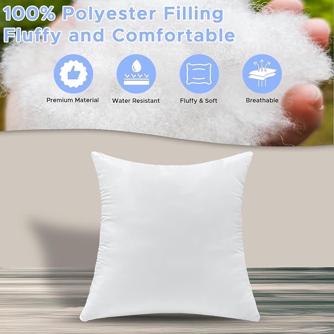 4 Pack Pillow Inserts Waterproof Outdoor 22x22 inch White | Waterproof protection.Hypoallergenic & washable. Stays plump and supportive.Ideal for indoor/outdoor use on couch or patio.