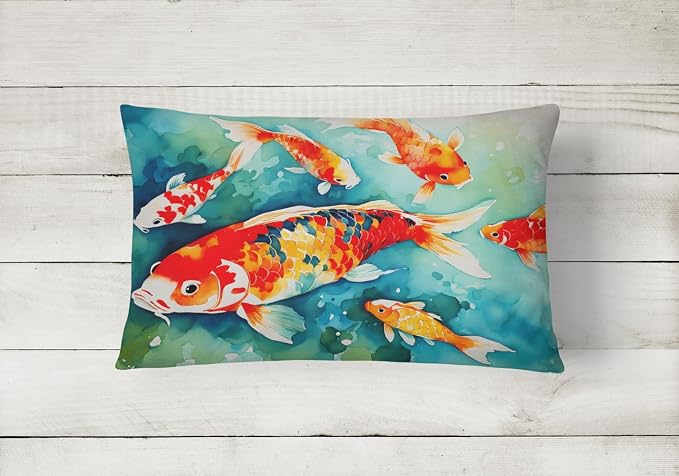 Caroline's Treasures DAC2796PW1216 Koi Fish Throw Pillow Machine Washable, Indoor Outdoor Decorative Pillow for Couch, Bed or Patio, 12HX16W