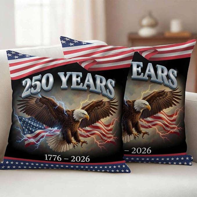 250th Anniversary USA Outdoor Waterproof Throw Pillow Covers 20x20 Set of 2, Independence Day Eagle Flag Decorative Pillowcases Cushion Pillowcase for Couch Sofa Patio Outside Pillow Protector