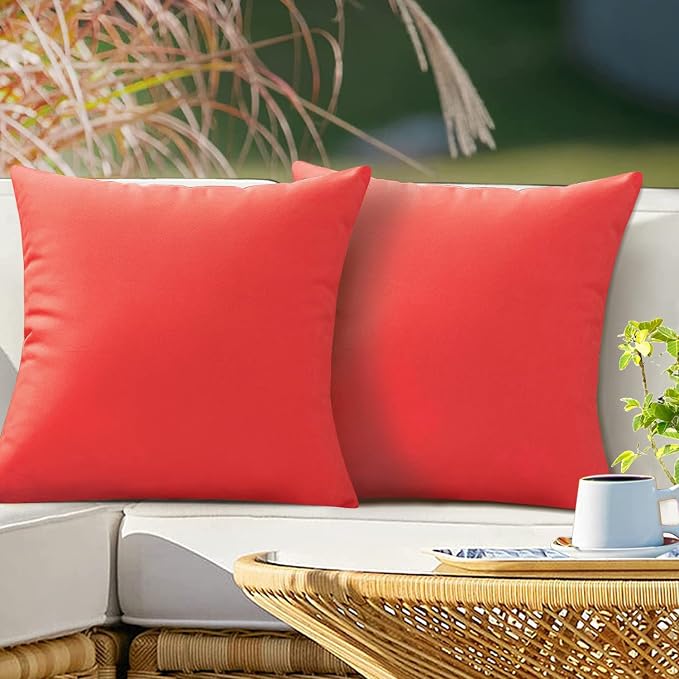 VAKADO Outdoor Waterproof Throw Pillow Covers 26X26 Set of 2 Decorative Red Patio Furniture Cushion Cases Outside Decor for Couch Garden Bench Porch