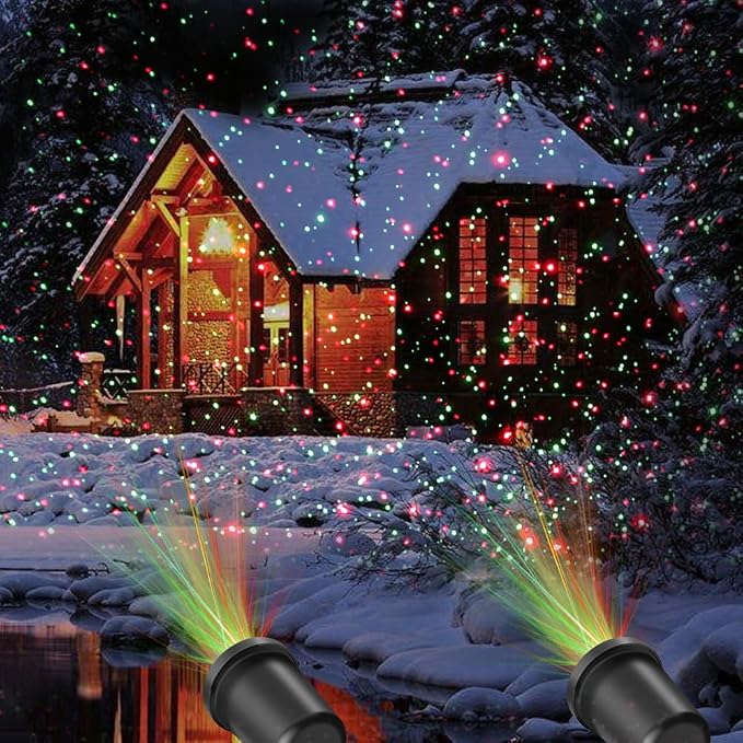 Christmas Laser Light Projector Outdoor, 2 Pack | Red and Green Star Laser Lights with Timer for Outdoor Decorations, Waterproof Landscape Lighting for Christmas and Holidays