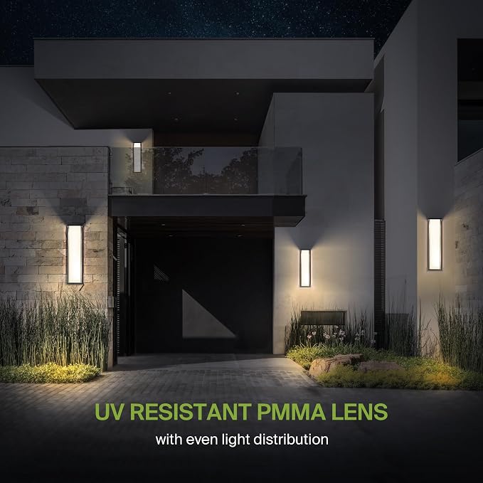 ASD LED 24" Outdoor Wall Light, Front Door House Sconce | 3CCT, Dimmable, Waterproof, ETL Listed | 30W 2600LM 3000-5000K 100-277V | Exterior Patio Lighting Fixture, Porch Lamp | Black, 4 Pack