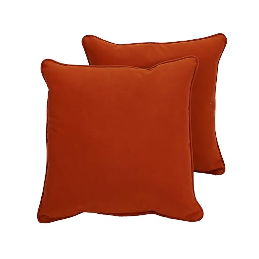 Factory Direct Partners Presidio 18" x 18" Square Decorative Throw Pillow Set with Piping for Indoor/Outdoor Furniture UV, Fade, Weather-Resistant Olefin Fabric (2-Pack) - Burnt Orange, 13810-121
