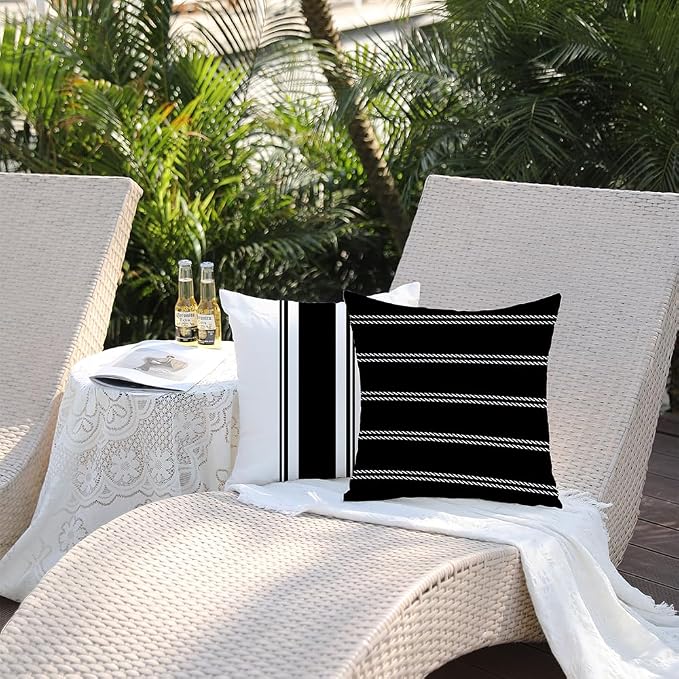 DFXSZ Outdoor Black Waterproof Geometry Pillow Covers 16x16 Set of 4 | Spring Summer Waterproof Modern Throw Pillowcases（No Inserts） Outdoor Decor for Patio Funiture Garden Polyester Covers