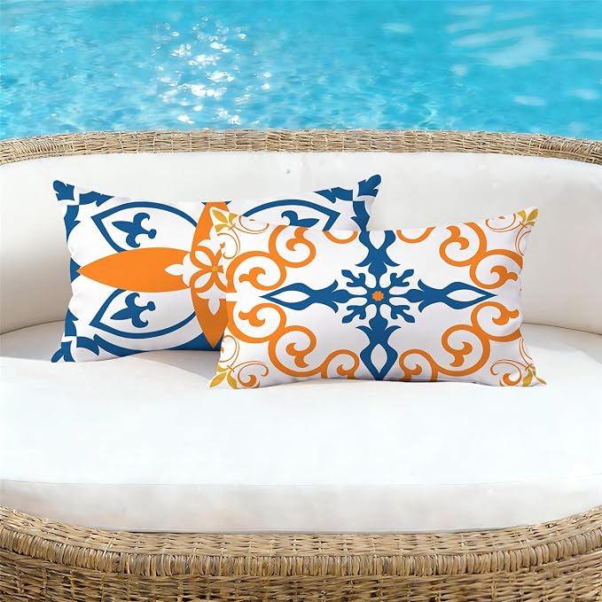 NIGHTWISH Outdoor Waterproof Pillow Covers 12x20 Set of 4 Yellow Boho Decorative Outdoor Throw Pillows Floral Cushion Cases for Patio Furniture Bench Couch Sunbrella