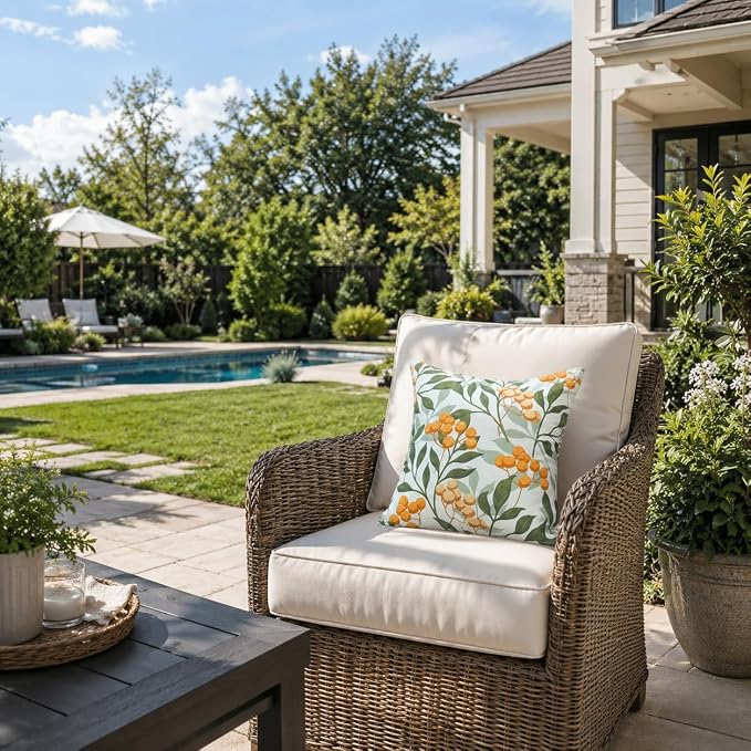 Outdoor Throw Pillows 18×18 Inch Waterproof Pillows with Inserts | Set of 2 Fade Resistant Decorative Square Pillows for Couch, Sofa and Patio Furniture