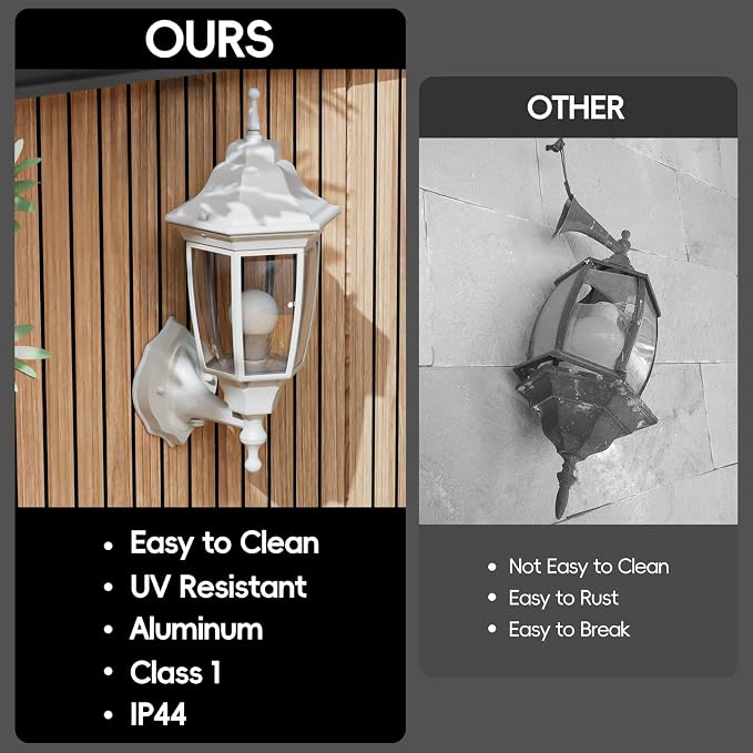 EMART Dusk to Dawn Outdoor Porch Light with Bulb, Wall Lamp(2 Pack, White) | Exterior Anti-Corrosion, Waterproof Aluminum & Glass Shades, Modern Sconce Lantern Fixtures for Outside, House, Garage