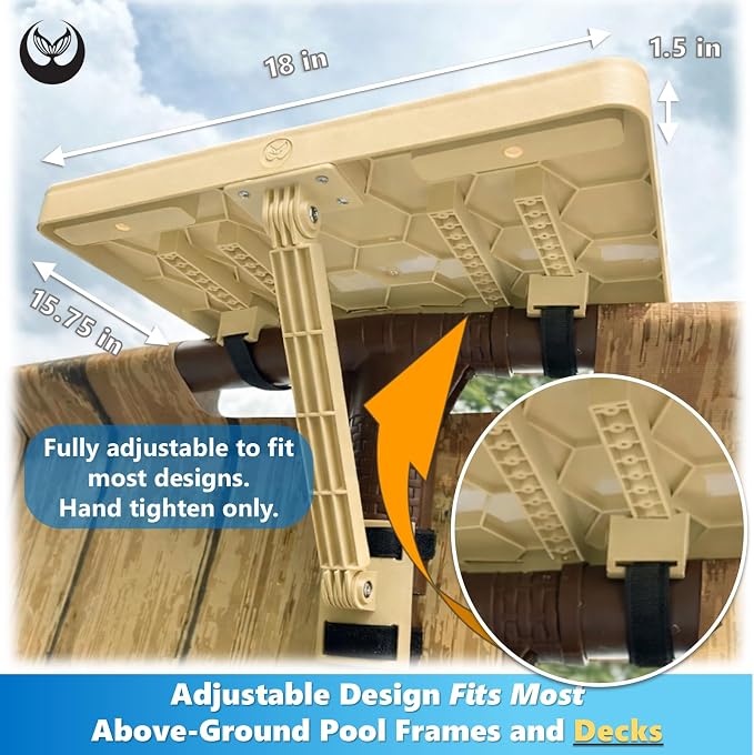 Above‑Ground Pool Table Tray with Cup Holders – Fits Intex, Coleman & Bestway Metal Frame Pools – Adjustable Drink & Snack Table with Phone Slots for Poolside Use