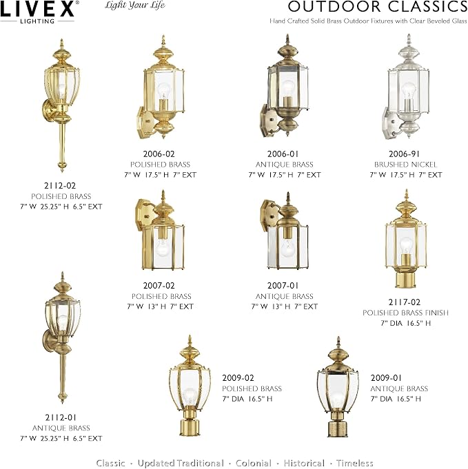Livex Lighting 2007-01 Outdoor Wall Lantern, Antique Brass | Clear Beveled Glass Shades