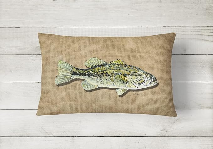 Caroline's Treasures 8806PW1216 Small Mouth Bass Canvas Fabric Decorative Pillow Machine Washable, Indoor Outdoor Decorative Pillow for Couch, Bed or Patio, 12HX16W