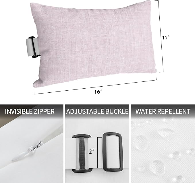 Outdoor Lumbar Pillow Set of 2, Light Pink Waterproof Beach Headrest Pillow with Inserts, Farmhouse Vintage Pink Solid Color Modern Recliner Throw Pillows for Patio Furniture, 12 x 20