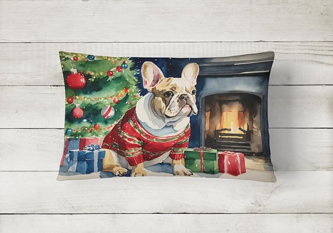 Caroline's Treasures DAC2661PW1216 French Bulldog Cozy Christmas Throw Pillow Machine Washable, Indoor Outdoor Decorative Pillow for Couch, Bed or Patio, 12HX16W