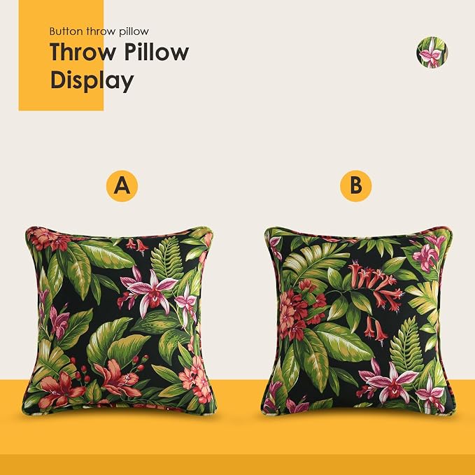 Outdoor Decorative Pillows Pack of 4, 18" x 18" Outdoor Pillow Set for Couch Bed Throw Patio Sofa, Red Flower Green Leaf