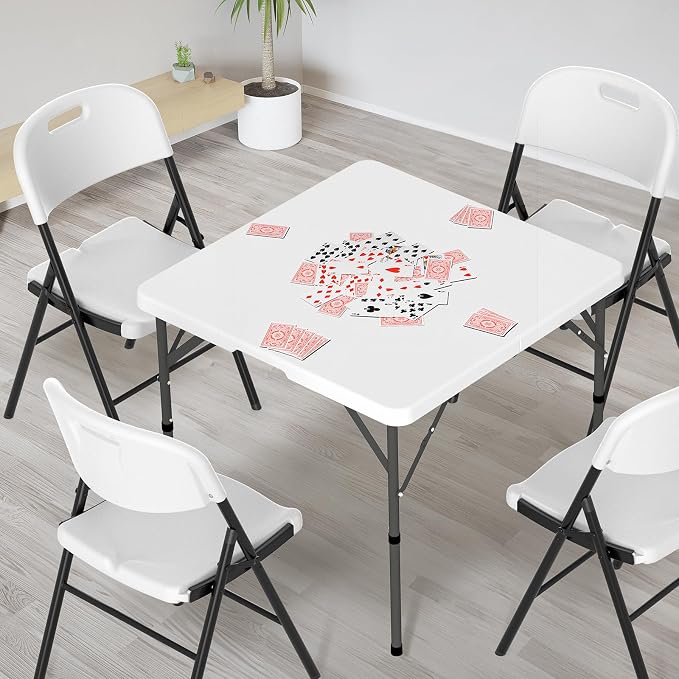 VINGLI 34" Fold in Half Square Table, Bi-Folding Commercial Portable Plastic Dining Table for Kitchen Outdoor Party Wedding Event, White