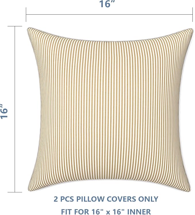 LVTXIII Outdoor Throw Pillow Covers Waterproof Tropic Accent Pillow Cases Fluffy Outdoor Cushion Covers for Garden and Patio Furniture Decoration, 16x16, 2 Pack, Strip Beige
