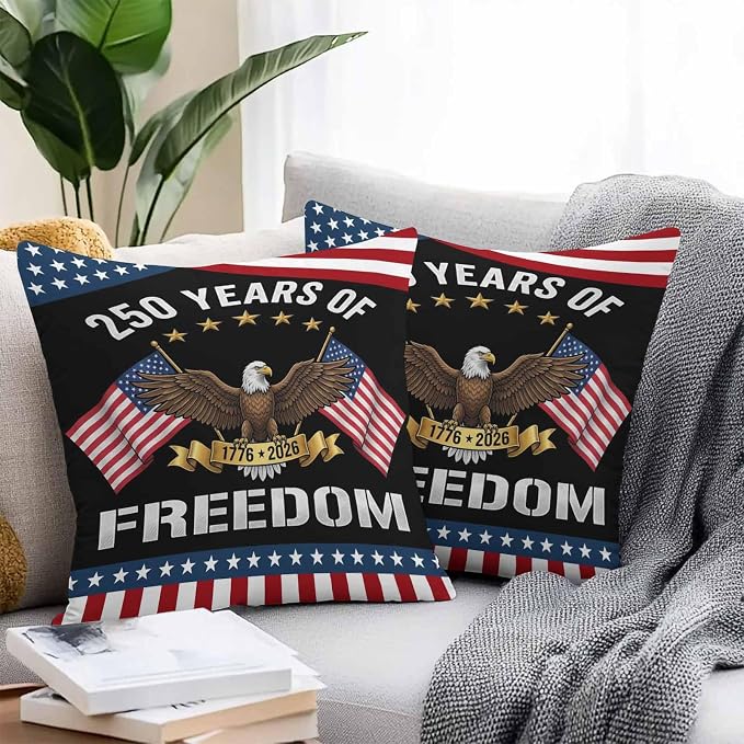250 Years Anniversary Outdoor Waterproof Throw Pillow Covers 24x24 Set of 2, American Flag Eagle Independence Day Decor Pillowcases Cushion Pillowcase for Couch Sofa Patio Outside Pillow Protector