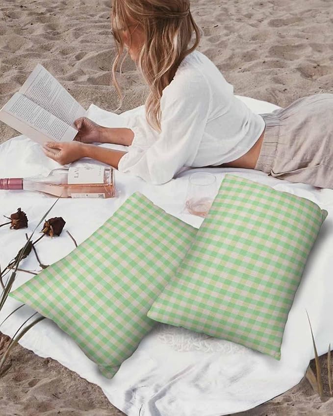 Outdoor Waterproof Throw Pillow Covers Set of 2 Green Buffalo Plaid Lumbar Pillowcases 20x12 Inches Linen Classic Checked Patio Decorative Pillows Cushion Case Patio Pillows for Couch Bed Chair Garden