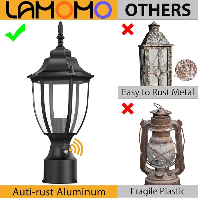 Lamomo Outdoor Post Lights, 2 Packs Dusk to Dawn Lamp Post Light Fixture, Waterproof Aluminum Lamp Posts Outdoor Lighting Pole Lantern for Yard Patio Pathway Garden