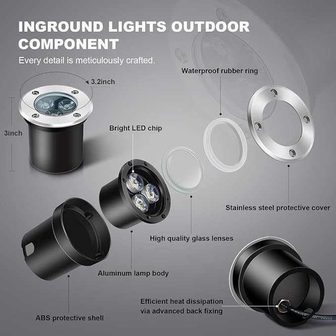 8Pack Low Voltage Landscape Lights with Connectors 3W LED 12-24V In-Ground Lights IP67 Waterproof Garden Lighting 6500K Outdoor Decorative Lights for Yard Pathway Patio (Cool White)