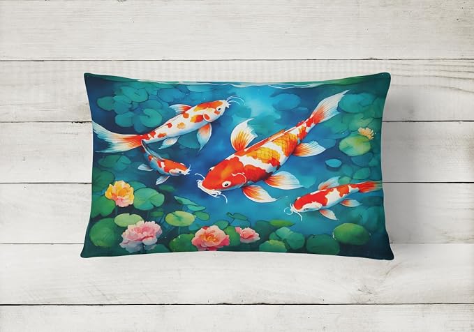Caroline's Treasures DAC2797PW1216 Koi Fish Throw Pillow Machine Washable, Indoor Outdoor Decorative Pillow for Couch, Bed or Patio, 12HX16W