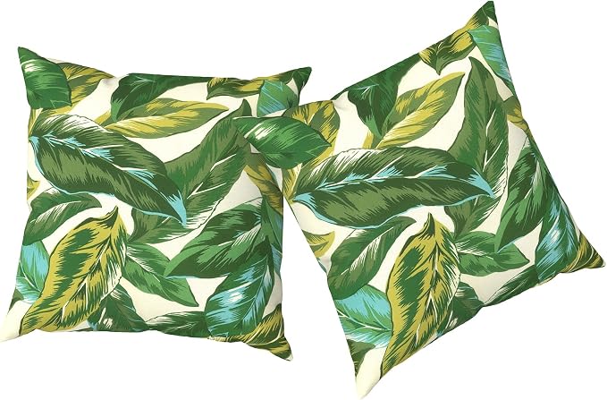 Outdoor Pillows with Insert 18x18 Inch, Waterproof Throw Pillow for Patio Furniture, Decorative Back Cushion for Garden Home Sofa Office Chair, Set of 2, Lush Leaf Jungle
