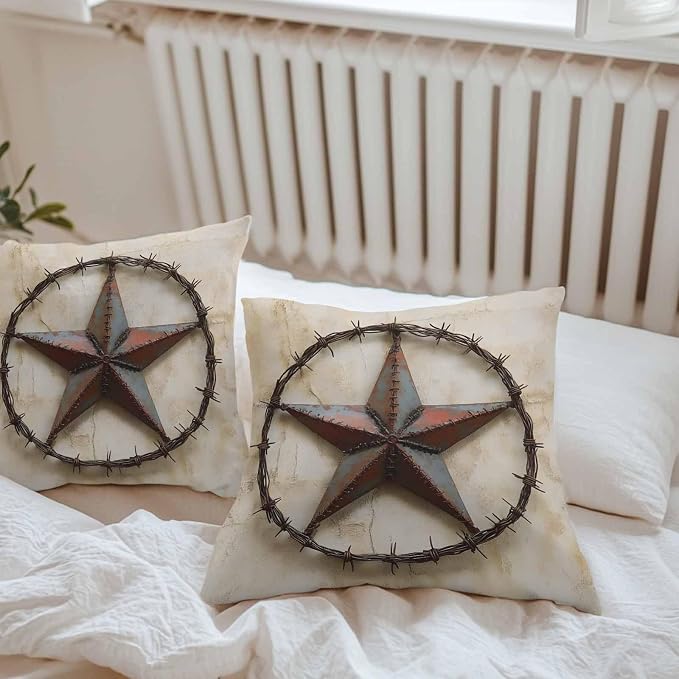 Texas Star Vintage Waterproof Outdoor Pillow Covers Set of 2 Home Decor, Abstract Country Stars Modern Pillowcase Patio Pillow Covers for Couch Bench Furniture Garden 26x26in