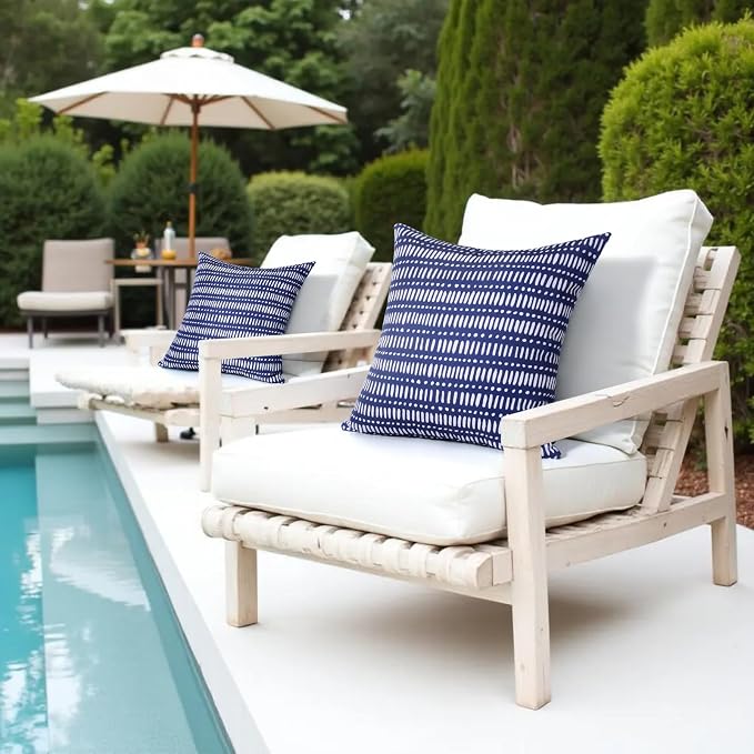 Pack of 2 Outdoor Pillows, 18x18 Outdoor Throw Pillows Waterproof | Decorative Patio Pillows, Outdoor Square Pillows, Fluffy and Supportive, Couch and Garden Use, Pebble Dark Blue