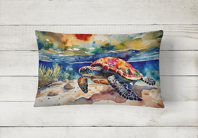 Caroline's Treasures DAC2806PW1216 Loggerhead Sea Turtle Throw Pillow Machine Washable, Indoor Outdoor Decorative Pillow for Couch, Bed or Patio, 12HX16W