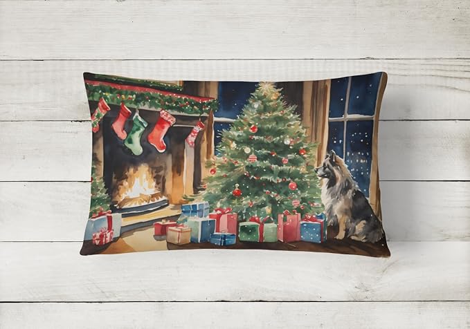 Caroline's Treasures DAC2689PW1216 Keeshond Cozy Christmas Throw Pillow Machine Washable, Indoor Outdoor Decorative Pillow for Couch, Bed or Patio, 12HX16W