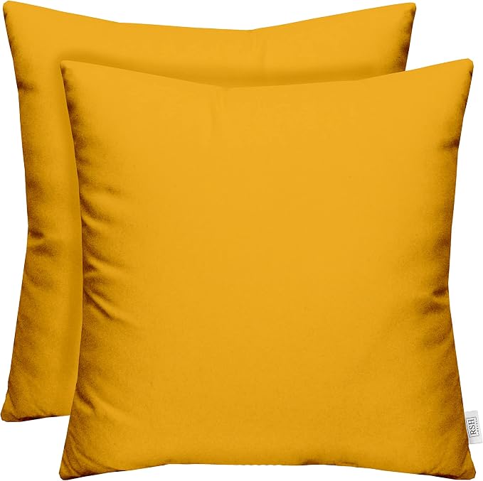 RSH DECOR Square Throw Pillows Set of 2, 17x17 Inch Decorative Pillows for Couch, Water-Resistant Patio Furniture Pillows, All-Weather Spun Fabric, Canvas Sunflower Yellow - Made in USA