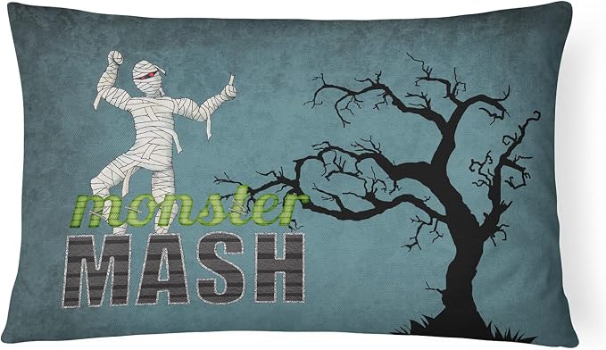Caroline's Treasures SB3019PW1216 Monster Mash with Mummy Halloween Canvas Fabric Decorative Pillow 100% Machine Washable Pillow, Indoor or Outdoor Decorative Throw Pillow for Couch, Bed or Patio