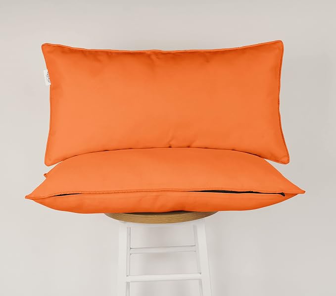 Indoor/Outdoor Polyester Fabric Lumbar Pillow Cover, All-Weather Waterproof Rectangular Cushion Case for Patio Furniture, 12 x 18 Set of 2 -Coral Orange