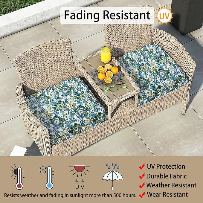 Magpie Fabrics Indoor Outdoor Cushion Cover Replacement 2 Pack, NO Insert! Water Repellent Slipcover with Ties Decor for Patio Garden Chair Sofa Bench Wicker(Botanical Blue Green, 24x22x4 Inch)