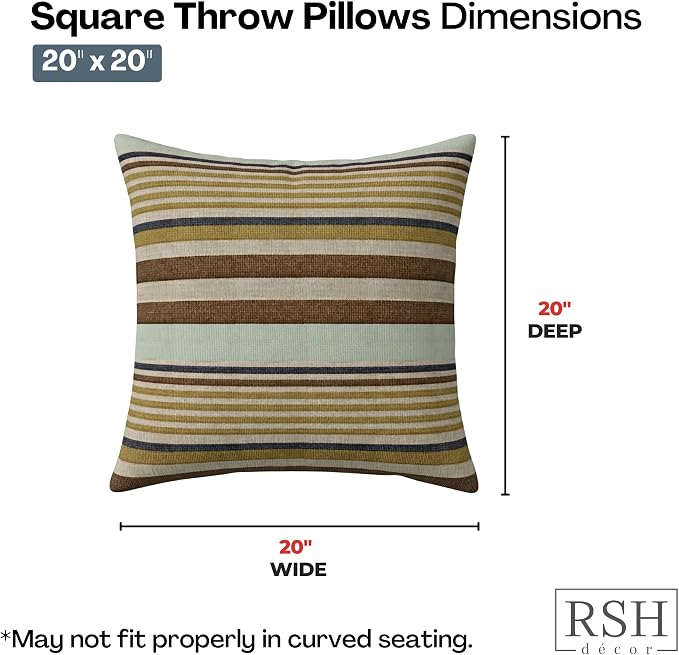 RSH DECOR Square Throw Pillows Set of 2, 20" x 20", Outdoor Pillows Waterproof, Outdoor Pillow Covers, Pillow Covers for Couch, Extend Seaglass, Made in USA