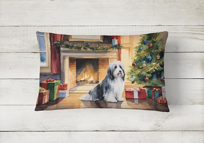 Caroline's Treasures DAC2605PW1216 Bearded Collie Cozy Christmas Throw Pillow Machine Washable, Indoor Outdoor Decorative Pillow for Couch, Bed or Patio, 12HX16W