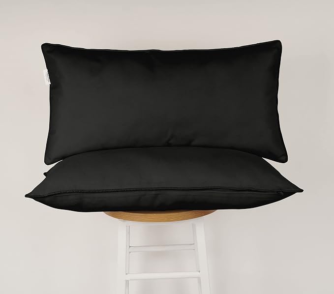 Indoor/Outdoor Polyester Fabric Lumbar Pillow Cover, All-Weather Waterproof Rectangular Cushion Case for Patio Furniture, 16 x 24 Set of 2-Black