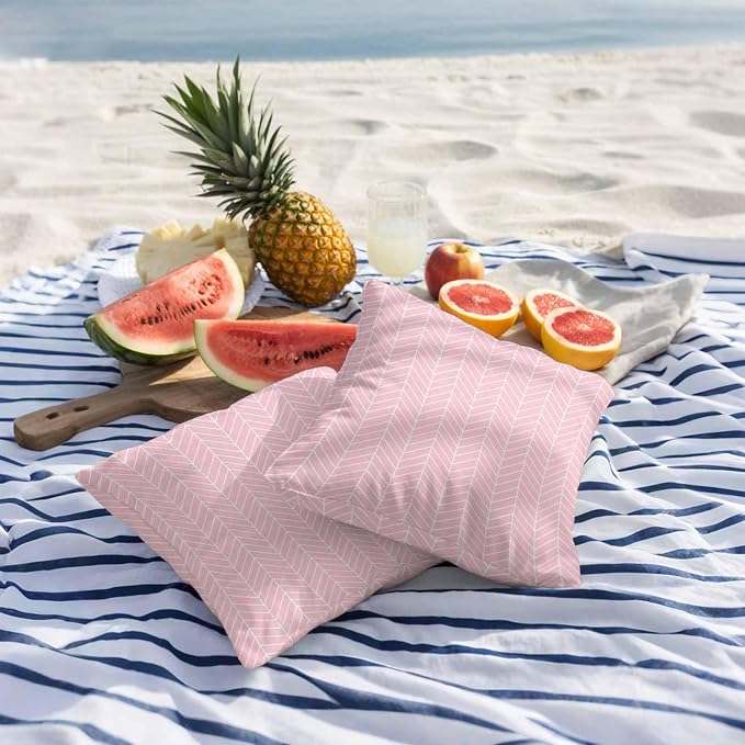 Outdoor Waterproof Throw Pillow Covers Set of 2 Pink Chevron Stripes Pillowcases 20x20 Inches Modern Geometric Texture Decorative Pillows Cushion Case Patio Pillows for Couch Bed Chair Garden