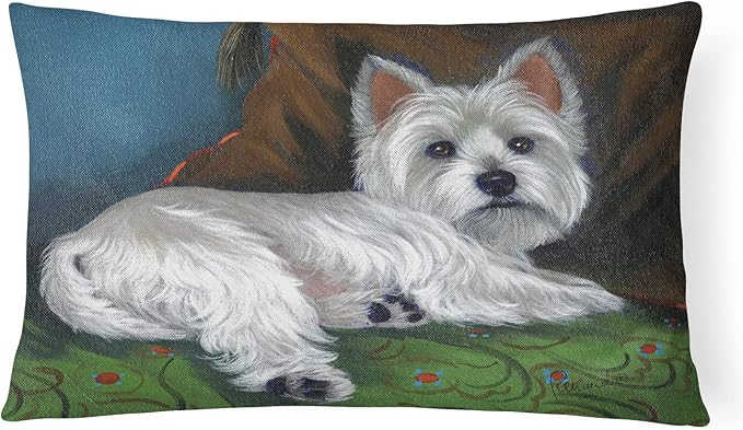 Caroline's Treasures PPP3287PW1216 Westie Wake Up Canvas Fabric Decorative Pillow Machine Washable, Indoor Outdoor Decorative Pillow for Couch, Bed or Patio, 12HX16W