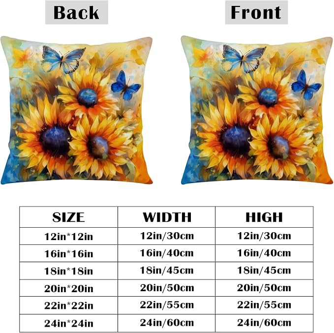 Oil Painting Sunflower Pillow Covers Sun Flower with Butterfly Throw Pillow Covers 24x24 Set of 2 Vintage Pillowcase Double Sided Printing Cushion Case for Home Decor Outdoor Sofa