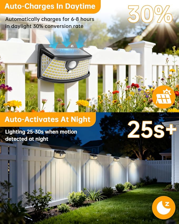 Aootek Solar Motion Sensor Lights Outdoor 120 LEDs, Black, 2 Pack | Lights Reflector, 270° Wide Angle, IP65 Waterproof, Step Lights For Front Door, Yard, Garage, Deck