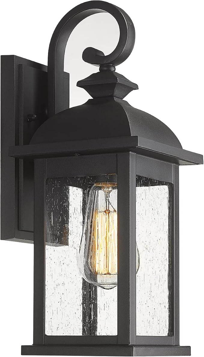 FEMILA Outdoor Wall Sconce, 15" Matte Black Seeded Glass Outdoor Sconce Lights, Front Porch Light Fixtures Wall Mount, Garage Lights for Patio, Entryway, Garden, E26 Base, 4FD54B BK