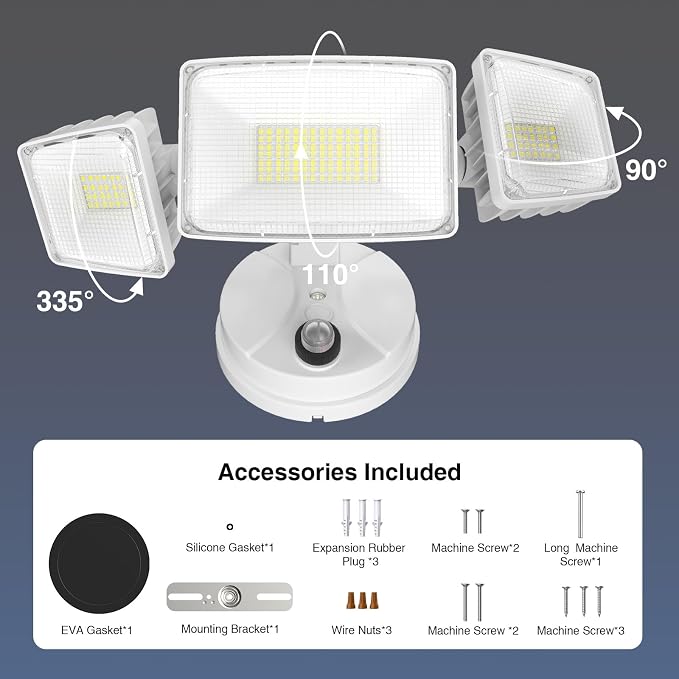 Onforu 100w Dusk to Dawn Outdoor Lighting,11000LM Led Outdoor Light from Dusk Till Dawn,Super Bright Flood Light,IP66 Waterproof Exterior Security White Light Fixture,3 Heads Photocell for Garage,Yard