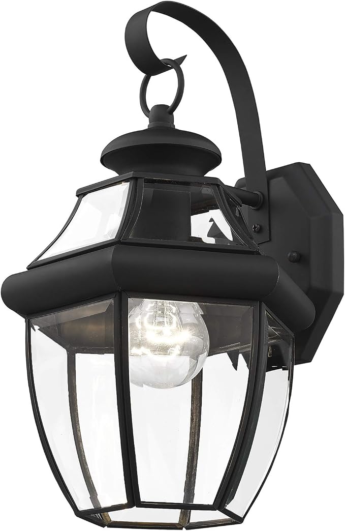Livex Lighting 2151-04 Monterey 1-Light Wall Lantern, Black | Clear Beveled Glass ("13"" x 8.5"" x 8.25"""); Solid brass construction