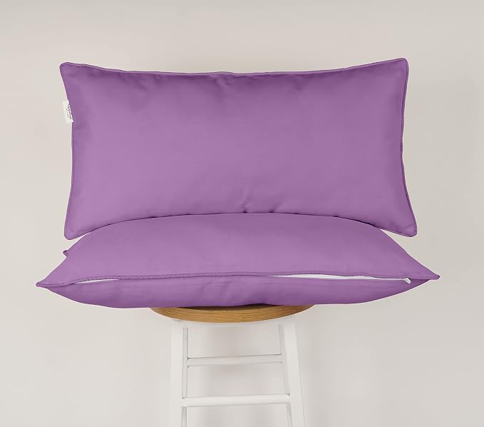 Indoor/Outdoor Polyester Fabric Lumbar Pillow Cover, All-Weather Waterproof Rectangular Cushion Case for Patio Furniture, 12 x 24 Set of 2 -Lavender