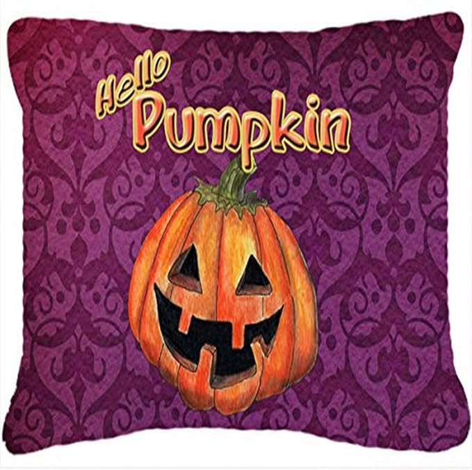 Caroline's Treasures SB3017PW1216 Hello Pumpkin Halloween Canvas Fabric Decorative Pillow 100% Machine Washable Pillow, Indoor or Outdoor Decorative Throw Pillow for Couch, Bed or Patio