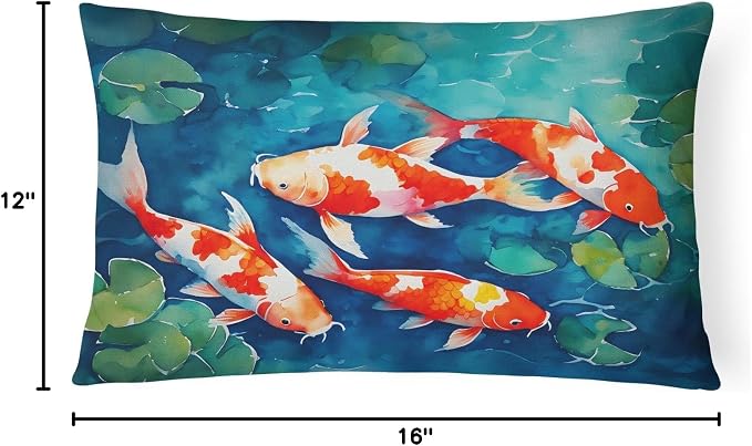 Caroline's Treasures DAC2800PW1216 Koi Fish Throw Pillow Machine Washable, Indoor Outdoor Decorative Pillow for Couch, Bed or Patio, 12HX16W